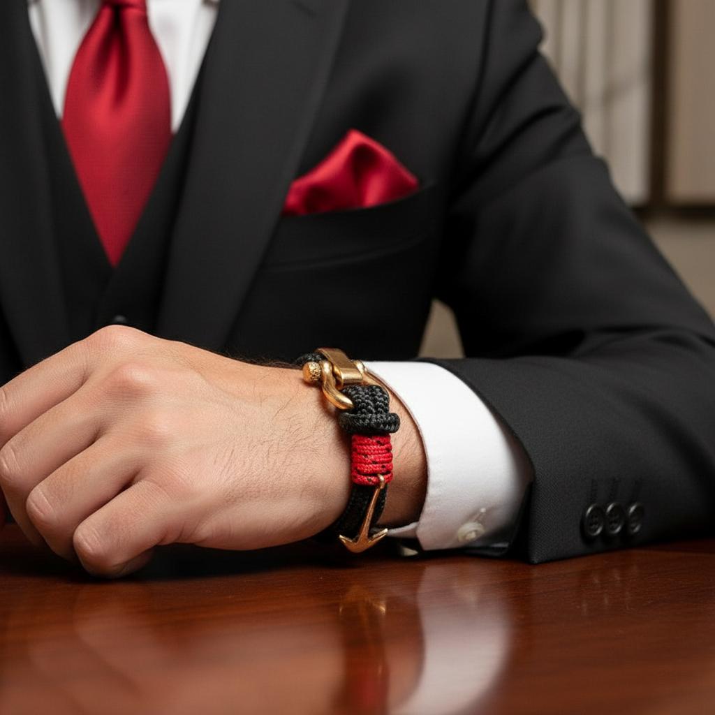 ADRIATICA Nautička narukvica s kopčom i sidrom, crno-crvena