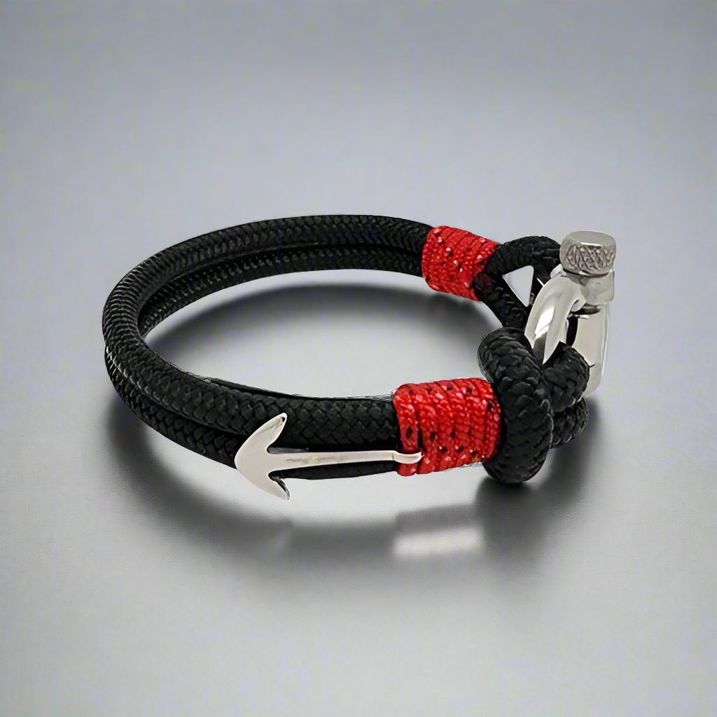 ADRIATICA Nautical Clasp & Anchor Bracelet Black Red