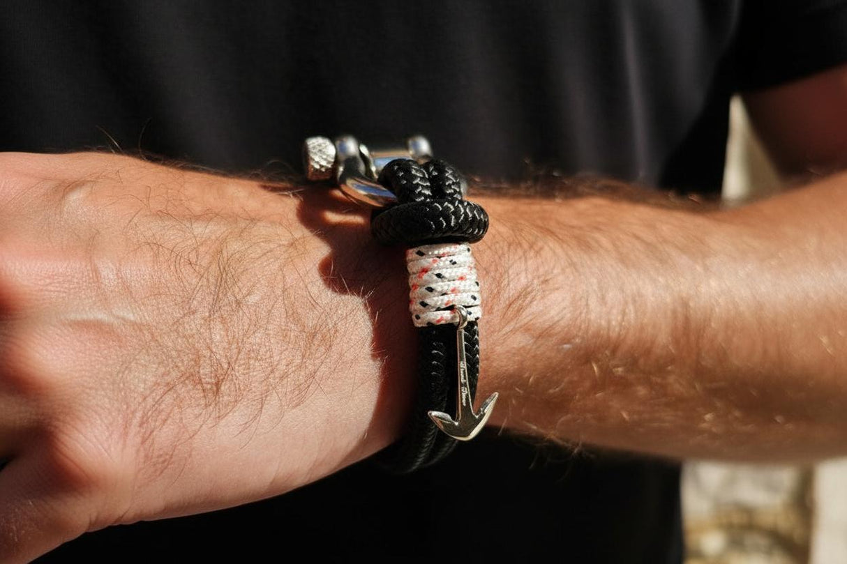 ADRIATICA Nautička narukvica s kopčom i sidrom, crno-bijela