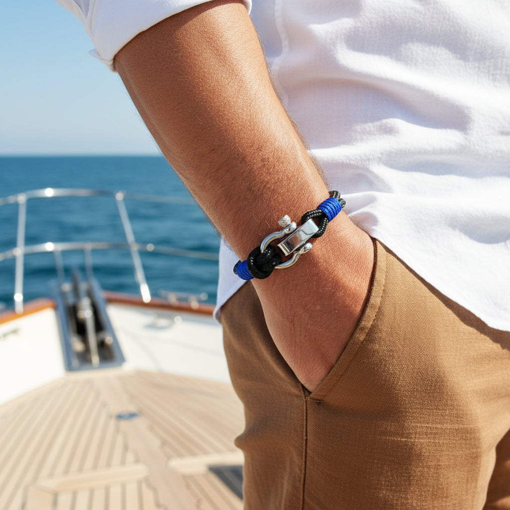 CAPTAIN 4mm Nautical Clasp Bracelet - Electric Blue