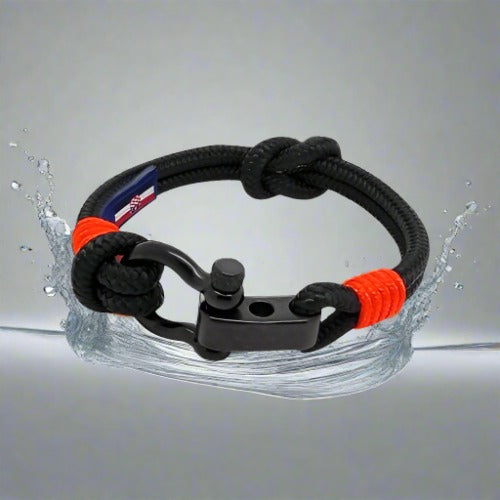 CAPTAIN 4mm Nautical Clasp Bracelet - Neon Orange