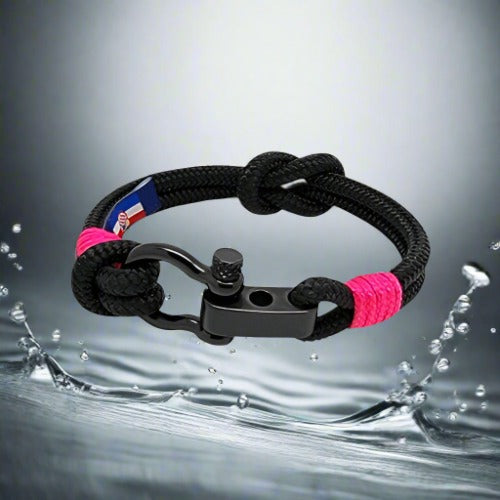 CAPTAIN 4mm Nautical Clasp Bracelet - Neon Pink
