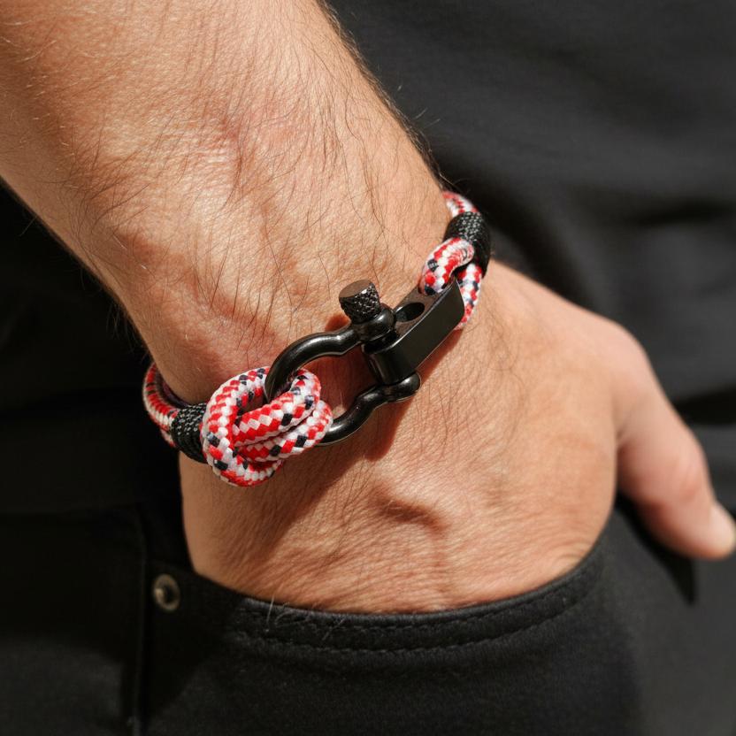 CAPTAIN 4mm Nautical Clasp Bracelet - Red Mix Black
