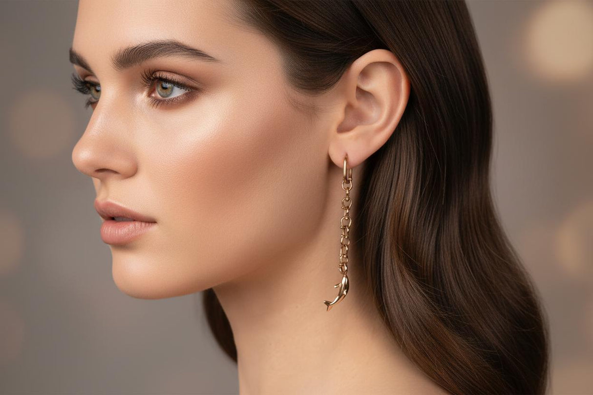 OCEAN MINI Dangle Earrings with Dolphin Pendant