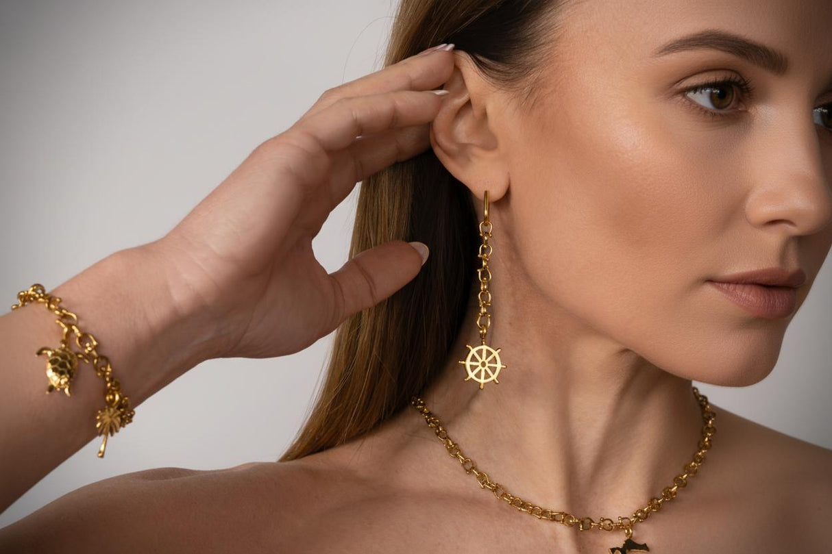 OCEAN MINI Dangle Earrings with Rudder Pendant