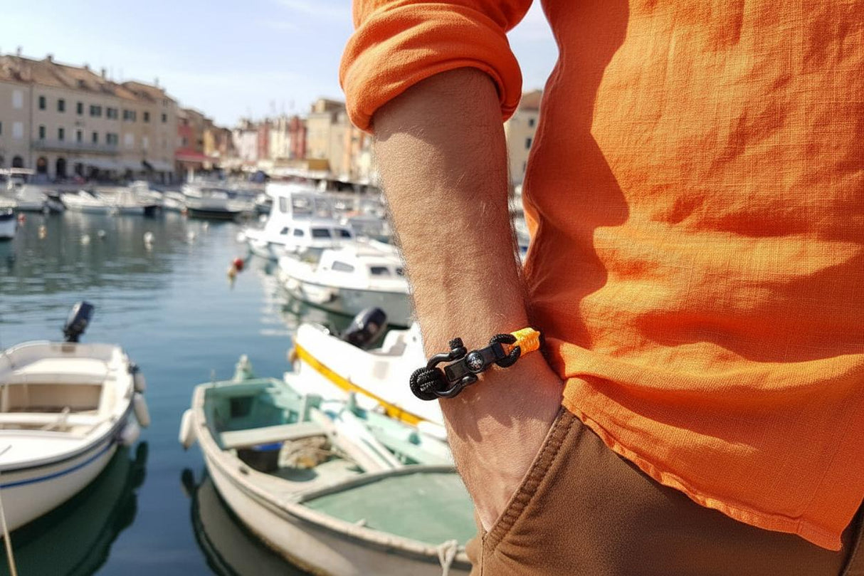 SEAMAN Compass Bracelet Black Orange