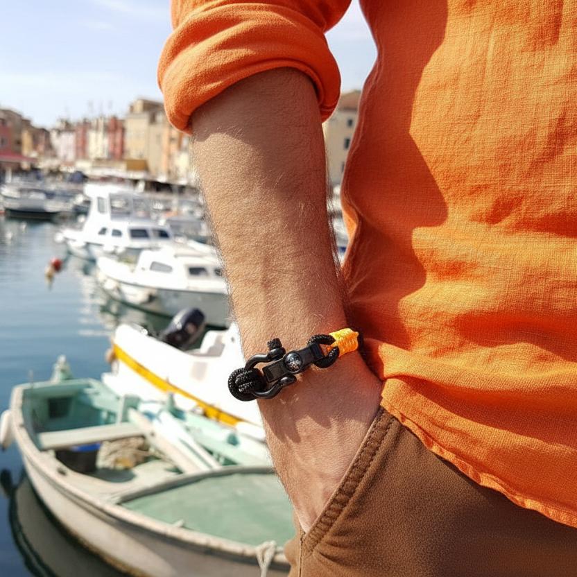 SEAMAN Compass Bracelet Black Orange