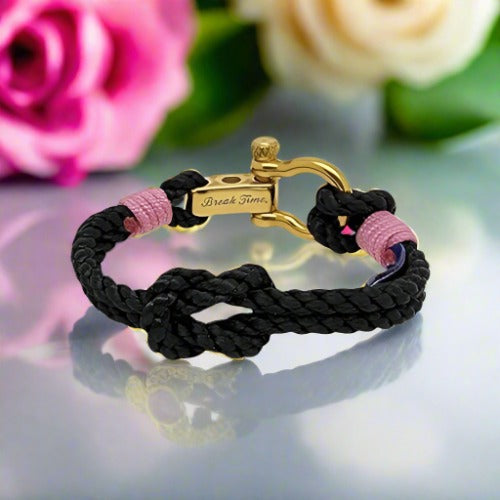 WAVES 4mm Nautical Clasp Bracelet Black Lavender Pink