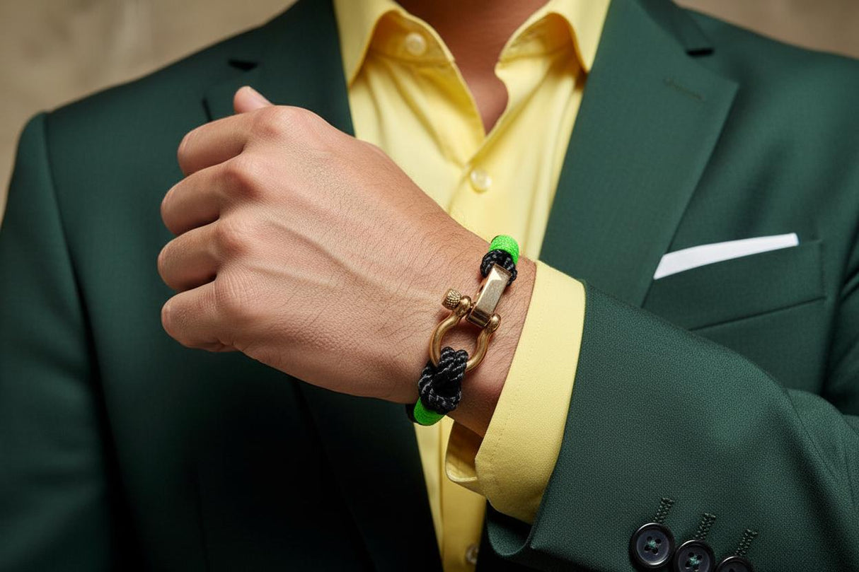 WAVES 4mm Nautical Clasp Bracelet Black Neon Green