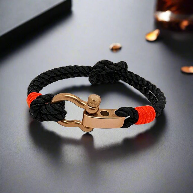 WAVES 4mm Nautical Clasp Bracelet Black Neon Orange