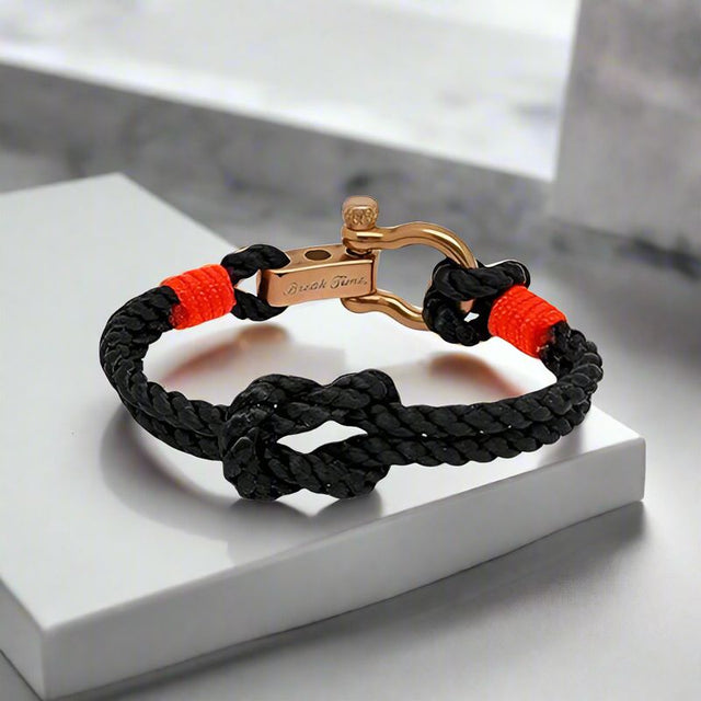 WAVES 4mm Nautical Clasp Bracelet Black Neon Orange