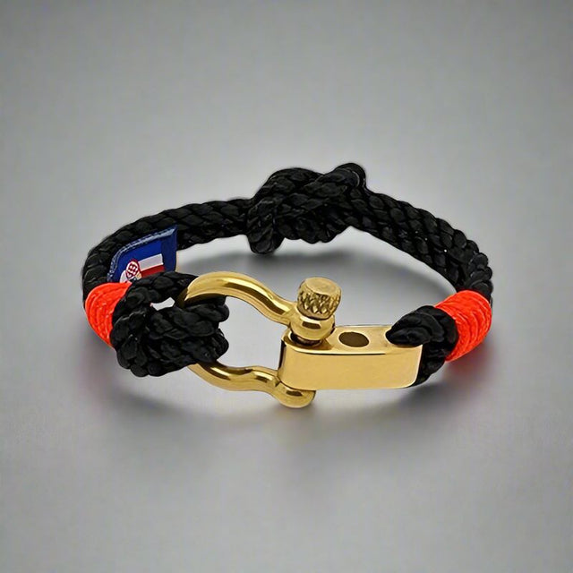WAVES 4mm Nautical Clasp Bracelet Black Neon Orange