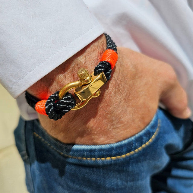WAVES 4mm Nautical Clasp Bracelet Black Neon Orange