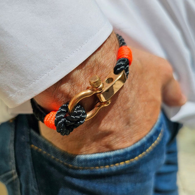 WAVES 4mm Nautical Clasp Bracelet Black Neon Orange