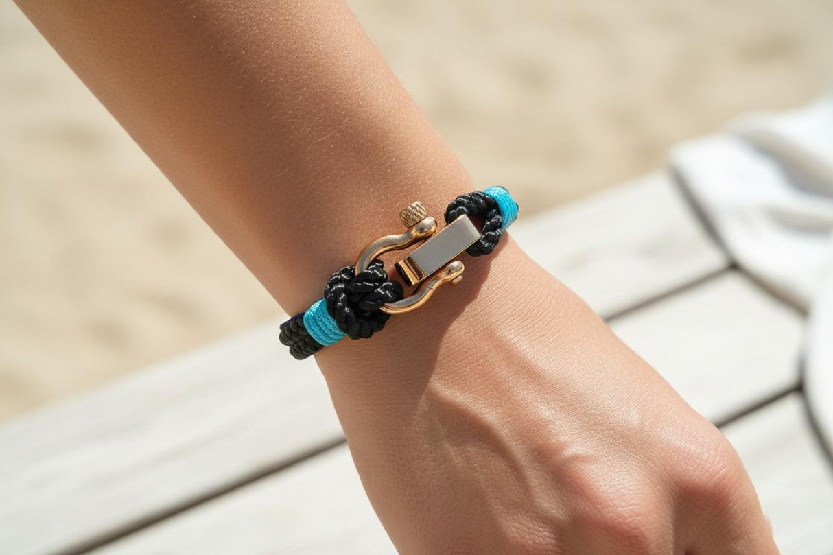 WAVES 4mm Nautical Clasp Bracelet Black Turquoise