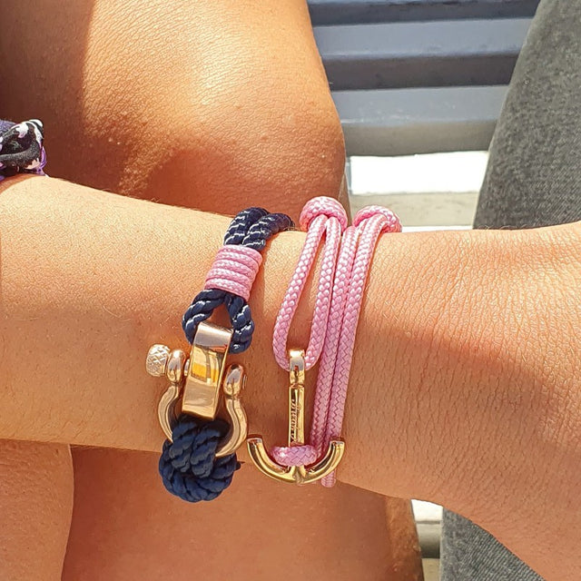 WAVES 4mm Nautical Clasp Bracelet Navy Blue Lavender Pink
