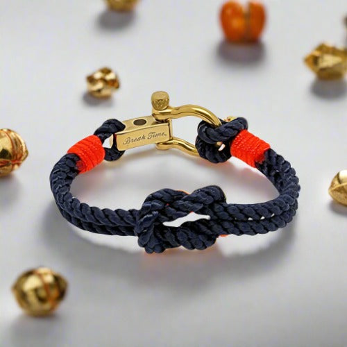 WAVES 4mm Nautical Clasp Bracelet Navy Blue Neon Orange