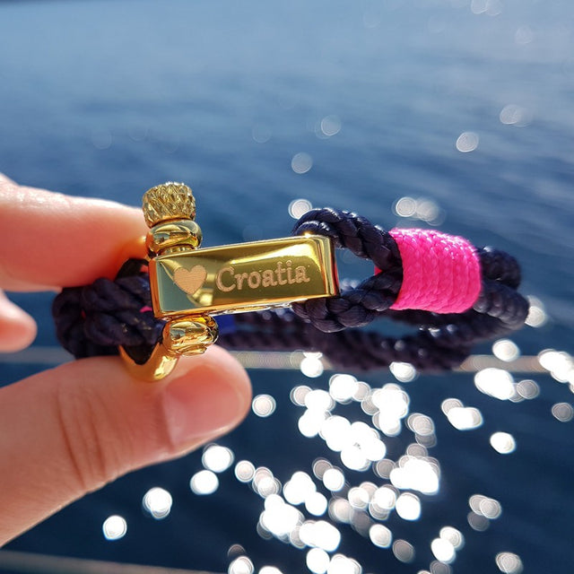 WAVES 4mm Nautical Clasp Bracelet Navy Blue Neon Pink