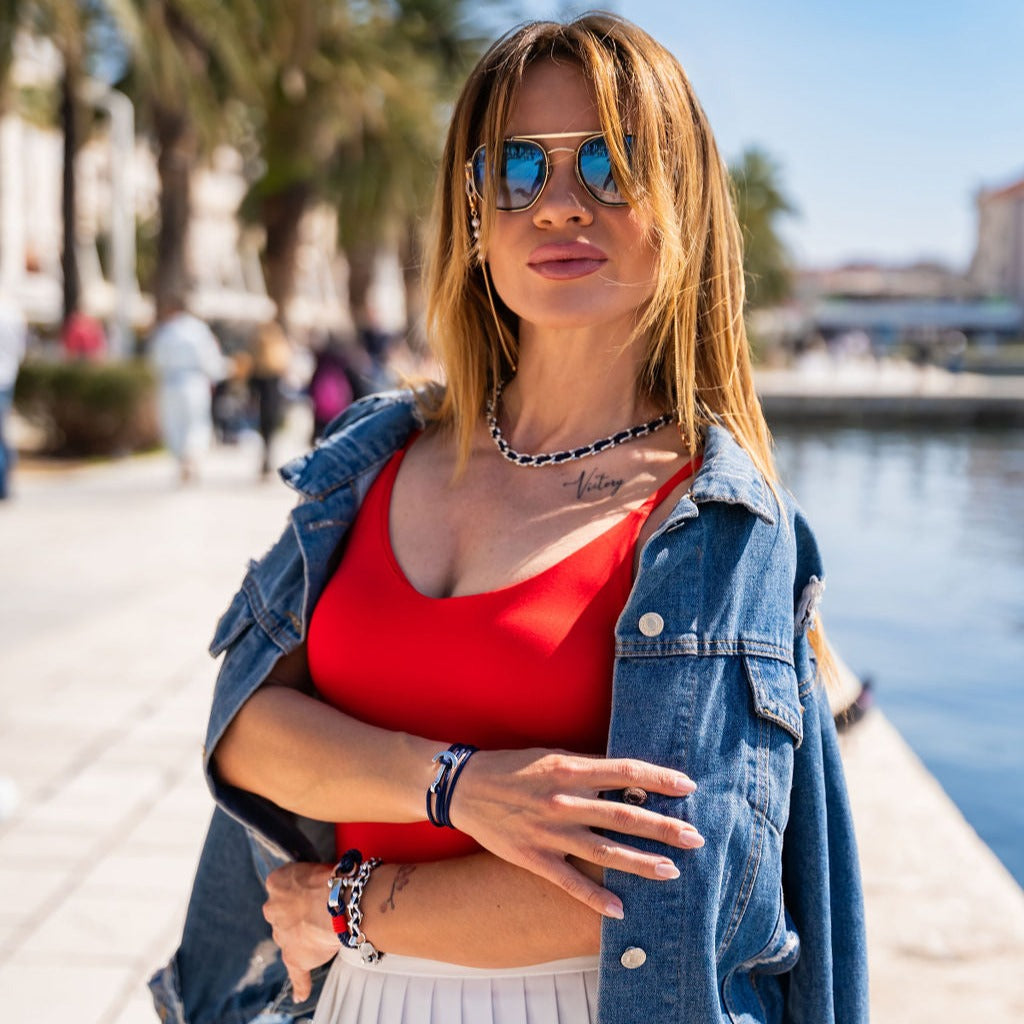 WAVES 4mm Nautical Clasp Bracelet Navy Blue Red