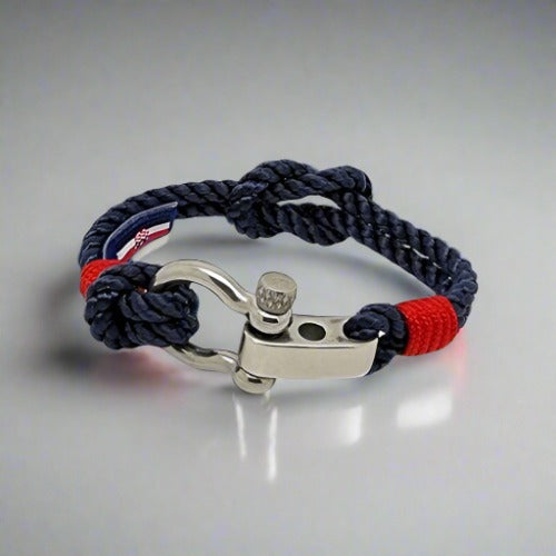 WAVES 4mm Nautical Clasp Bracelet Navy Blue Red