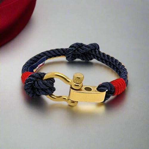 WAVES 4mm Nautical Clasp Bracelet Navy Blue Red