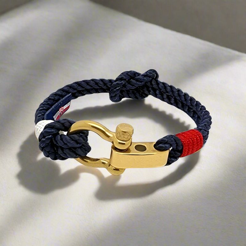 WAVES 4mm Nautical Clasp Bracelet Navy Blue Red White