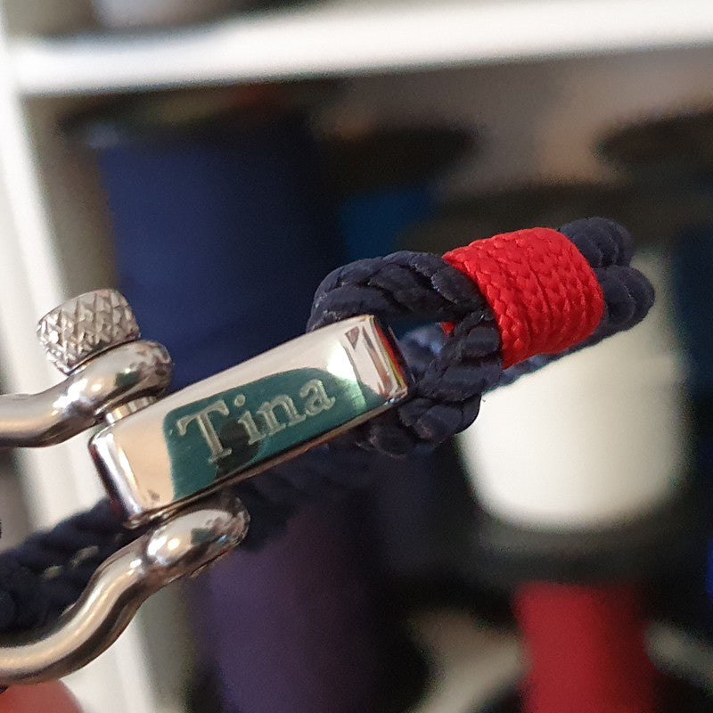 WAVES 4mm Nautical Clasp Bracelet Navy Blue Red White