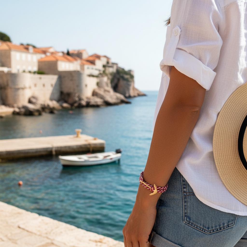 YACHT CREW medium anchor bracelet red white