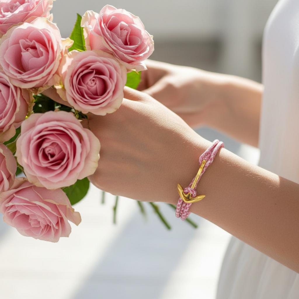 YACHT CREW medium anchor bracelet rose pink white