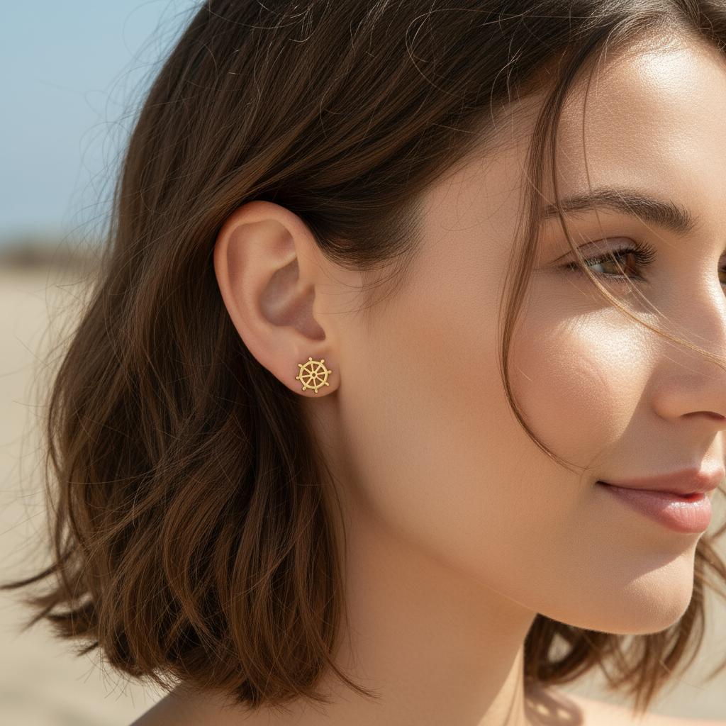 Charmed mini earrings with nautical motif pendants, studs huggies.