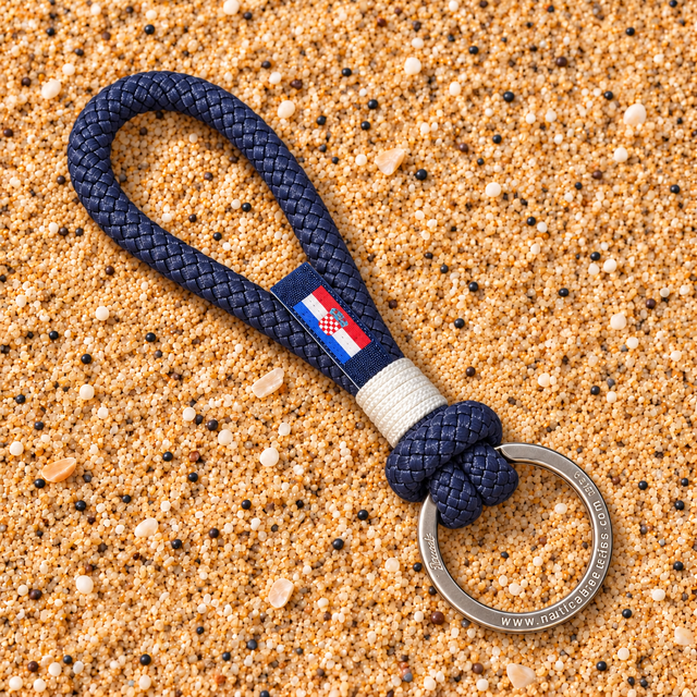 HARBOUR nautical rope keyring navy blue white