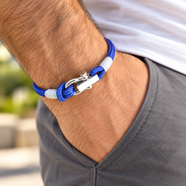ROYAL 3mm nautical clasp bracelet blue grey