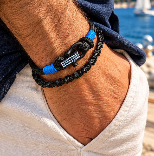 ROYAL 3mm nautical clasp bracelet black blue