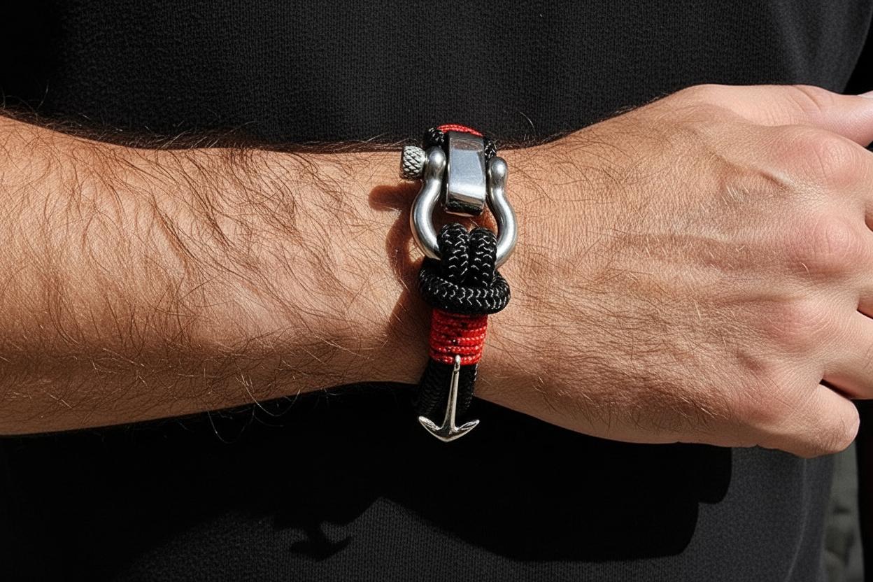 ADRIATICA Shackle & Anchor Bracelet Black Red - Break Time Croatia