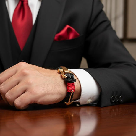 ADRIATICA Nautička narukvica s kopčom i sidrom, crno-crvena