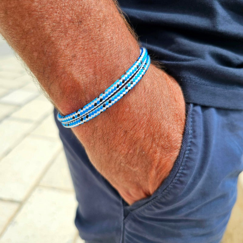 CAPTAIN 4mm Nautical Clasp Bracelet - Blue Mix Black