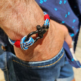 CAPTAIN 4mm Nautical Clasp Bracelet - Blue Mix Red