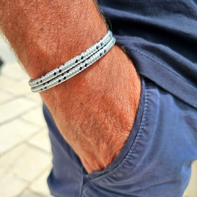 CAPTAIN 4mm Nautical Clasp Bracelet - Grey Mix Black