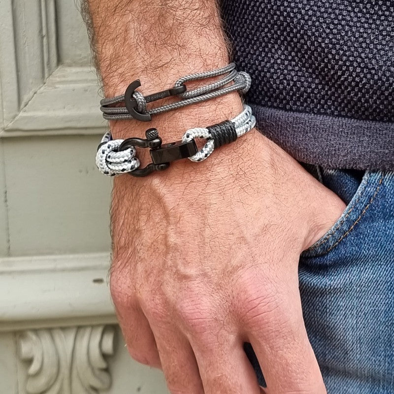 CAPTAIN 4mm Nautical Clasp Bracelet - Grey Mix Black