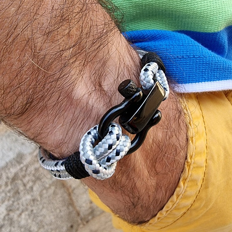 CAPTAIN 4mm Nautical Clasp Bracelet - Grey Mix Black
