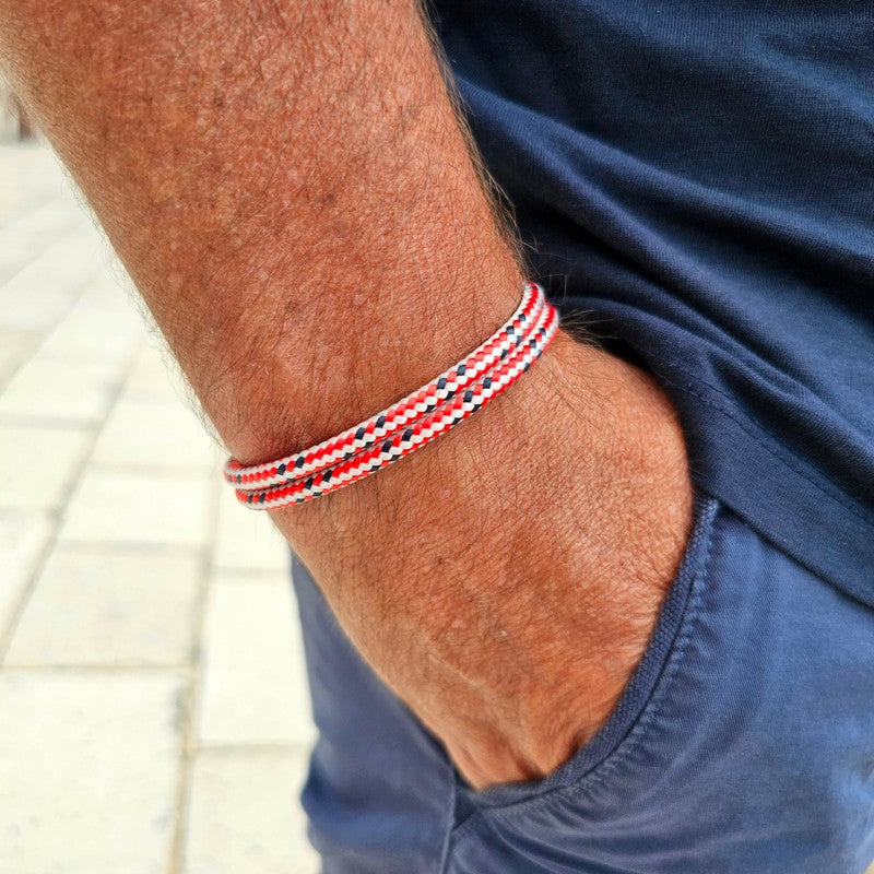 CAPTAIN 4mm Nautical Clasp Bracelet - Red Mix Black