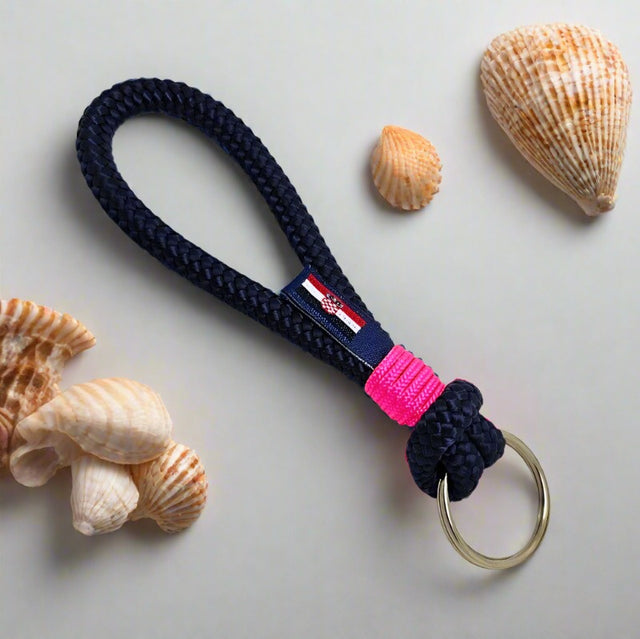 HARBOUR nautical rope keyring navy blue neon pink