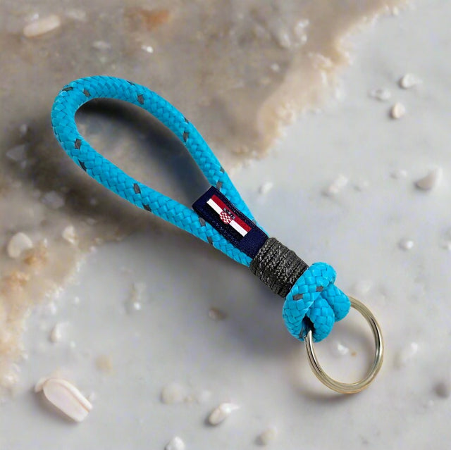 HARBOUR nautical rope keyring turquoise grey