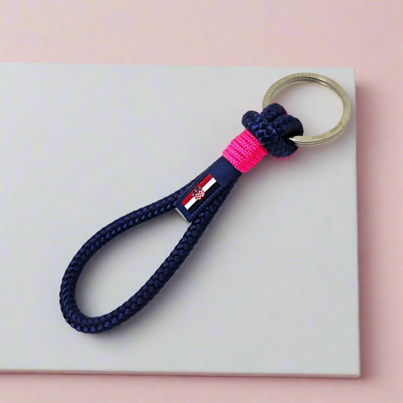 HARBOUR recycled rope keyring navy blue neon pink