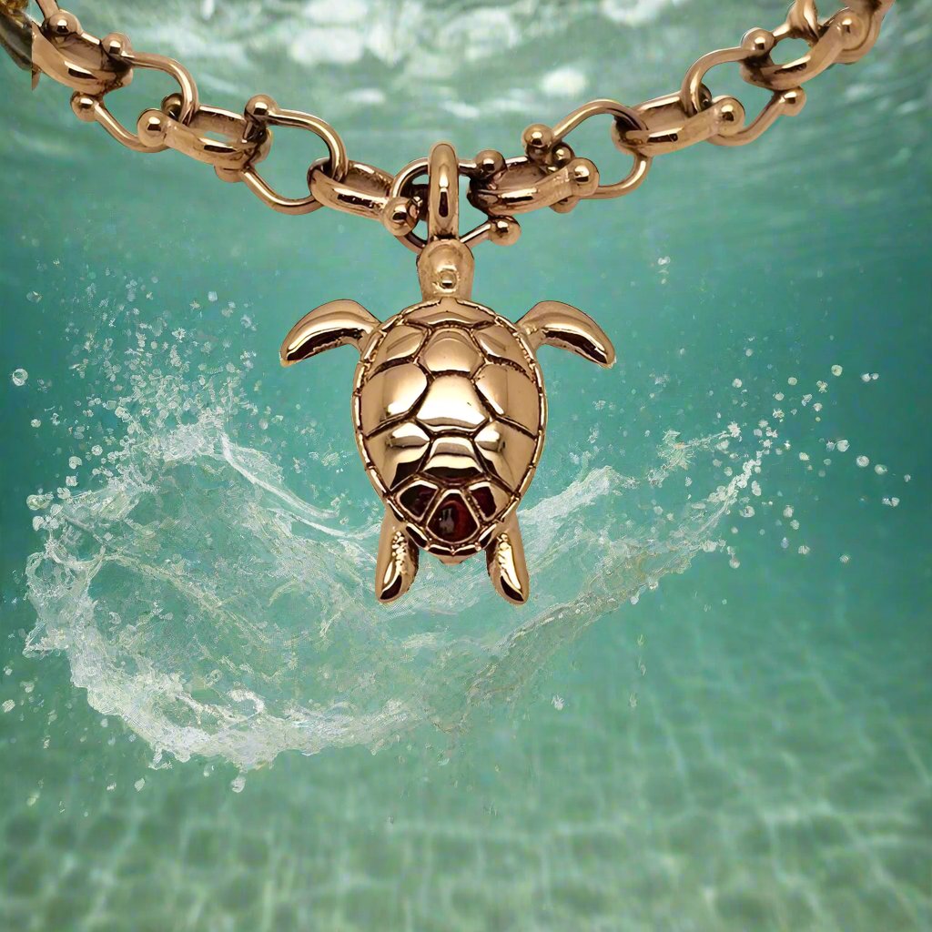 14k Solid Yellow Gold popular Turtle Pendant Nautical Charm