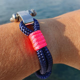 RECYCLED rope bracelet navy blue neon pink