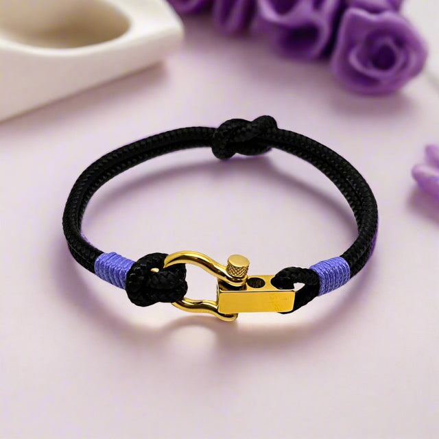 ROYAL 3mm nautical clasp bracelet black lavender purple