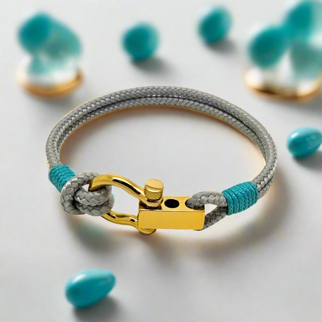 ROYAL 3mm nautical clasp bracelet grey turquoise