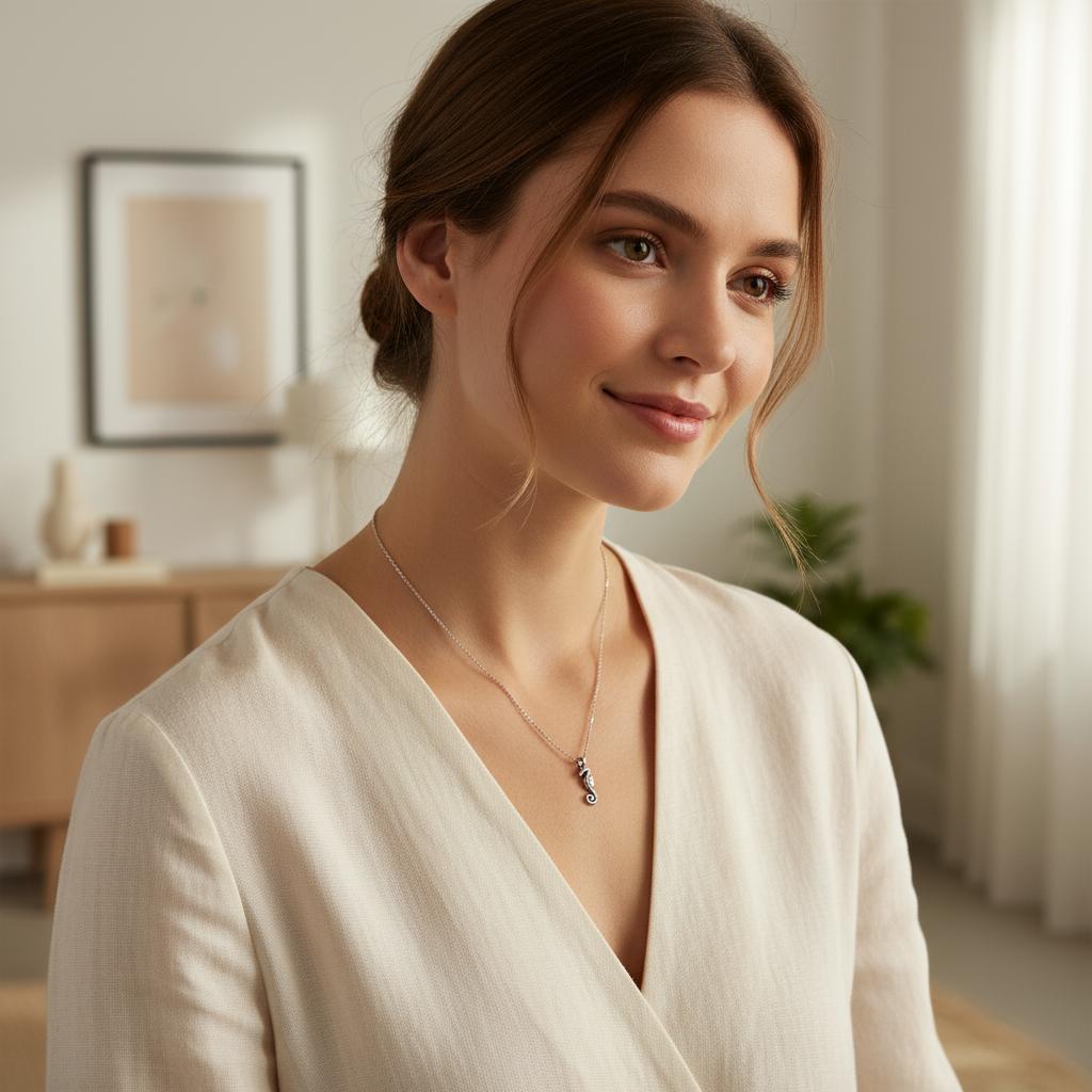 Steel necklace with OCEAN MINI sea horse pendant