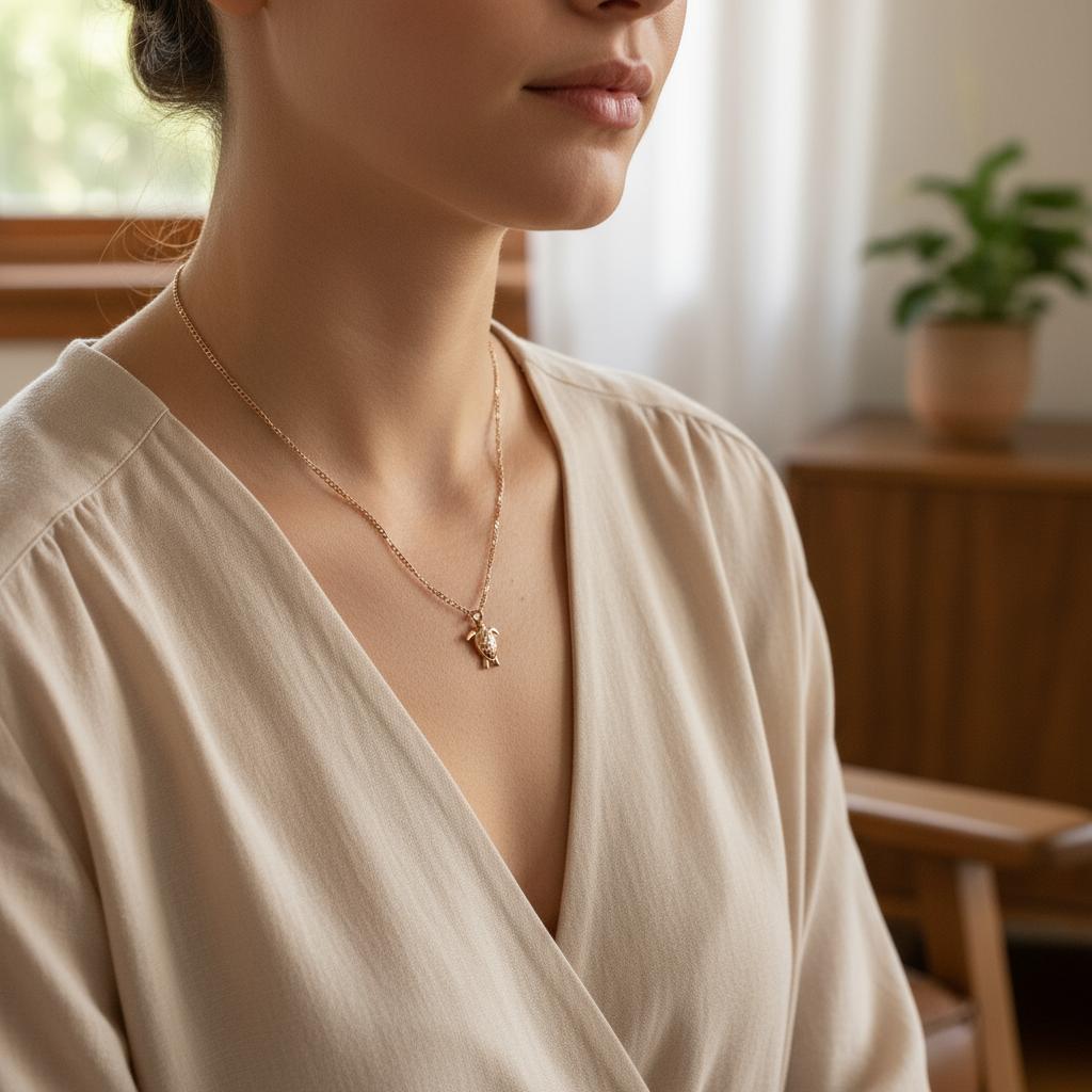 Steel necklace with OCEAN MINI sea turtle pendant